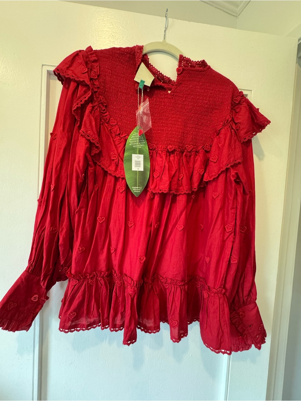 FARM Rio Red Ruffled Heart-Embroidered Blouse - Picture 2 of 3